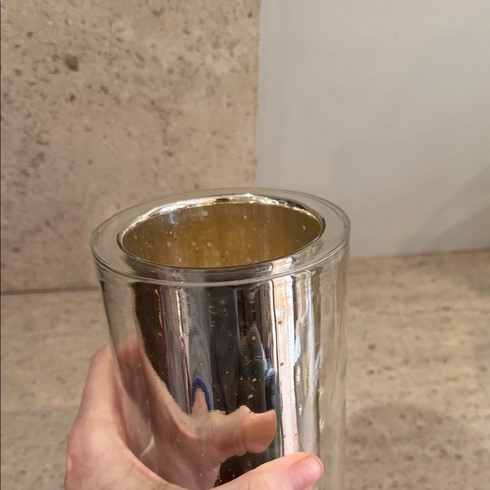 West Elm Silver Metallic Vase/Candle Holder